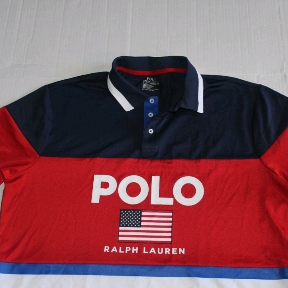 Polo Ralph Lauren Custom Fit Performance Flag Polo in Size XL in Navy - Picture 2 of 3